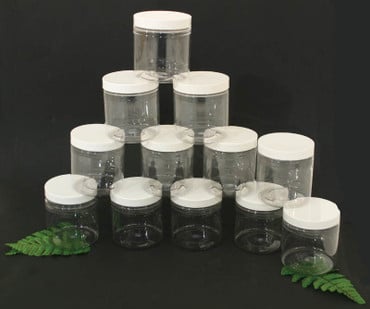 Set Of 12 Clear Plastic Jars/Caps - 8oz. image 0